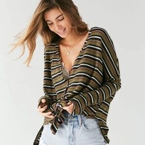 Urban Outfitters Jojo Thermal Button-Front Top striped small